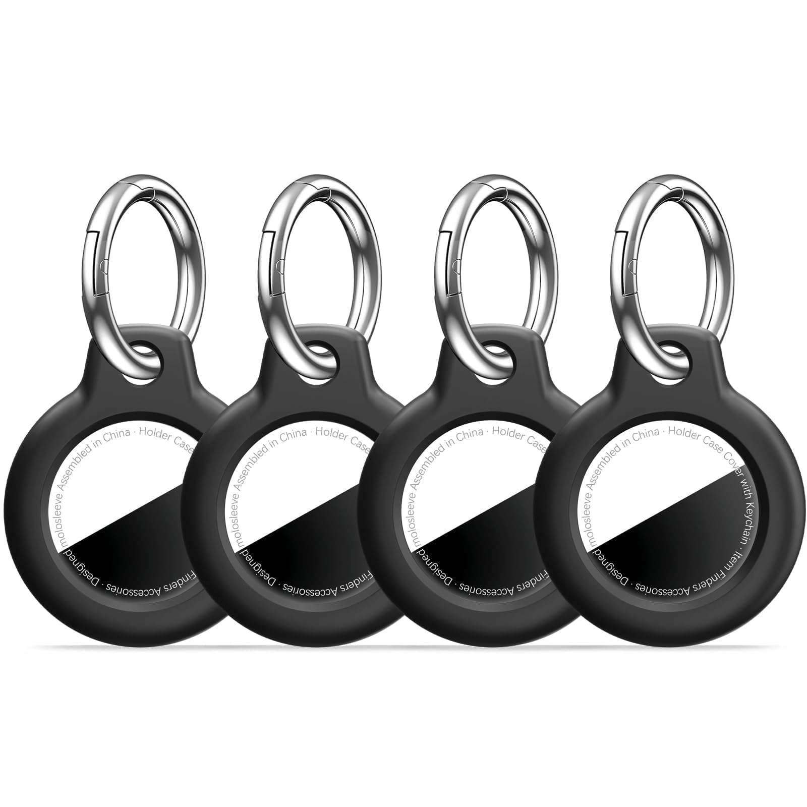 MOLOSLEEVE [4 Pack Case for AirTag 2nd Gen (2026) &amp; 1st Gen, Shockproof Holder Anti-Scratch Protective Cover for Air Tags, Men's Women's Keyrings &amp; Keychains for Keys, Luggage, Bags, Black