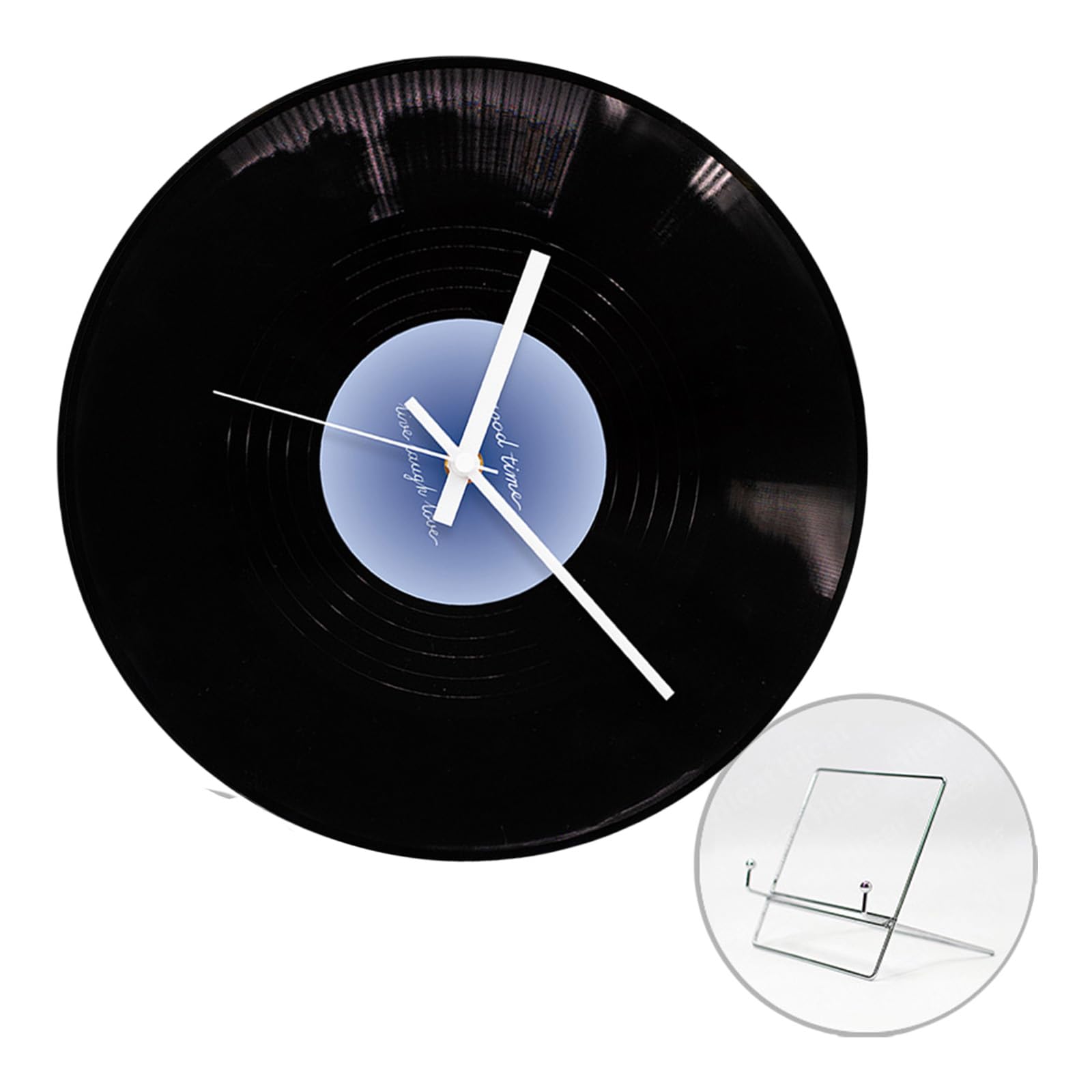 Tsophreniq Sunset Record Shape Clock Modern Designing with Metal Display Stand High-Grade Ornament Vintaged Clock 12inch Recorder