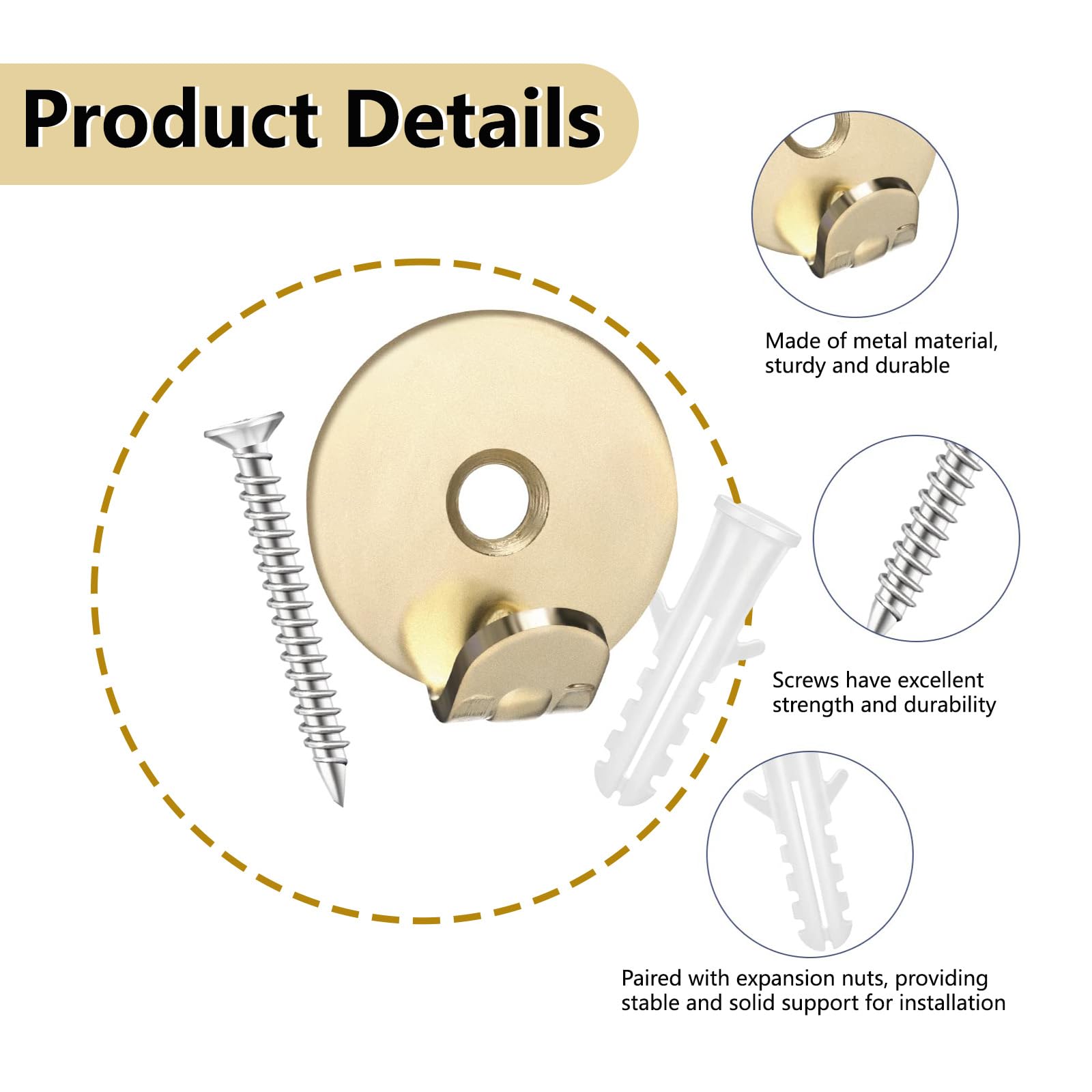 QGH Heavy Duty Mirror Hooks: 4 Pcs Hanging Hook Kit with Screws, Strong Metal Wall Fixings Ideal for Plasterboard Mirror - Image 3