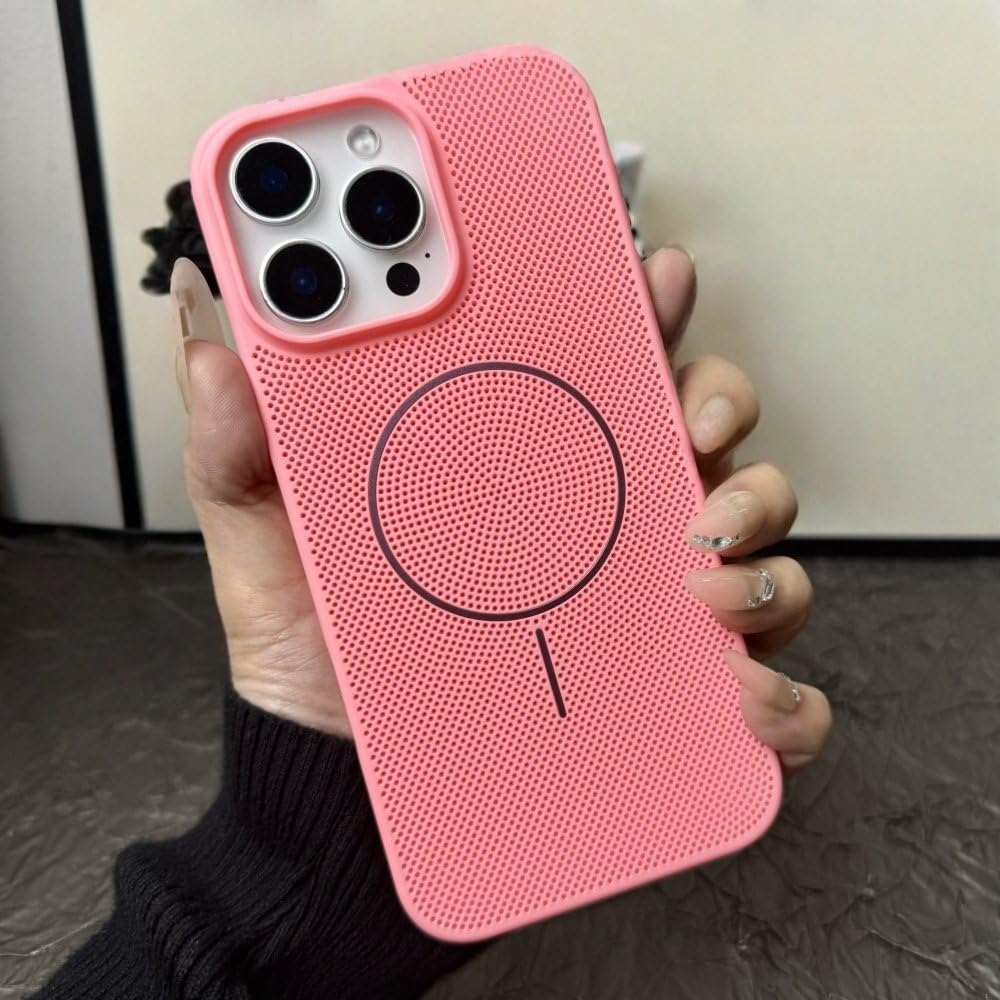 Etui magnetyczne z siateczki rozpraszającej ciepło do iPhone'a 16 15 14 Plus 13 12 11 Pro Max, oddychające, chłodzące, różowe, do iPhone'a 16 Pro Max