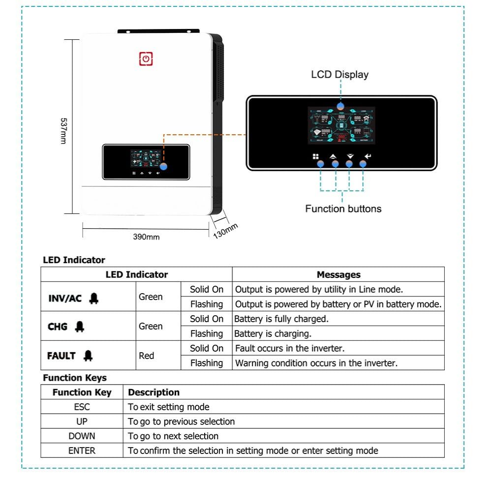 MAX 10,2 kW Inversor Solar Híbrido 48 V 10 200 W Monofásico Pure Sinus On Grid Off Grid MPPT 160 A Doble Entrada PV 10 800 W WiFi GPRS Doble Salida Funcionamiento Sin Batería