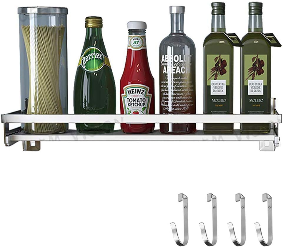 Spice Rack Wall Mount Spice Rack Organizer Shelf with Hooks Organizer (Stainless Steel, 15.7-INCH)