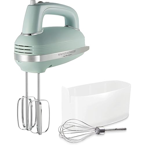Magnolia Bakery 5-Speed Electric Hand Mixer by Hamilton Beach, Powerful 1.3 Amp DC Motor for Effortless Mixing & Consistent Speed in Thick Ingredients, Slow Start, Beaters and Whisk, Green (62601)