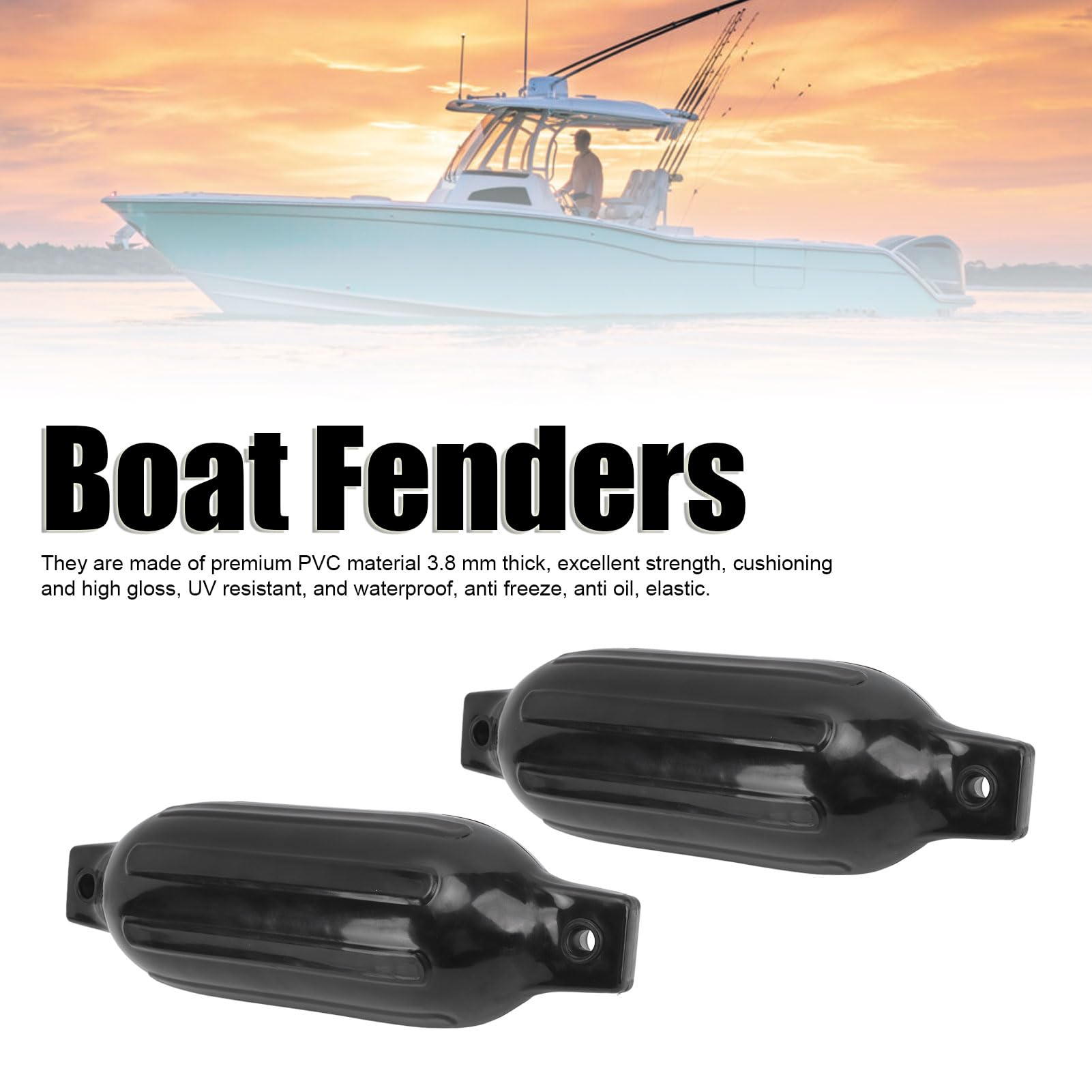 2 parabordi per imbarcazioni, 5,5 x 20 Pollici, parabordo Pneumatico Gonfiabile con Occhielli Doppi, in PVC Nero, per Yacht e Barche da Pesca, Protezione per l’attracco.