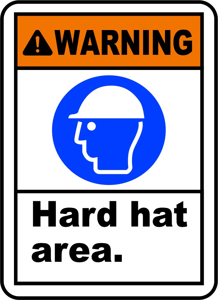 INDIGOS UG - Pegatinas - Seguridad - Advertencia - Warning Hard Hat Area Sign 177mmx254mm - Decal for Office - Oficina - Empresa - Escuela