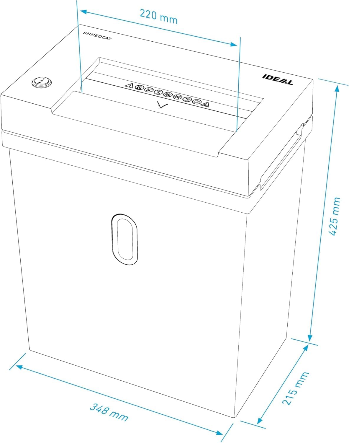 Destructeur de Papier Ideal Shredcat 8200 CC, Coupe croisée 2x12 mm, Niveau de sécurité P-5, 12 Feuilles, 21 litres, Conforme RGPD, Puissant