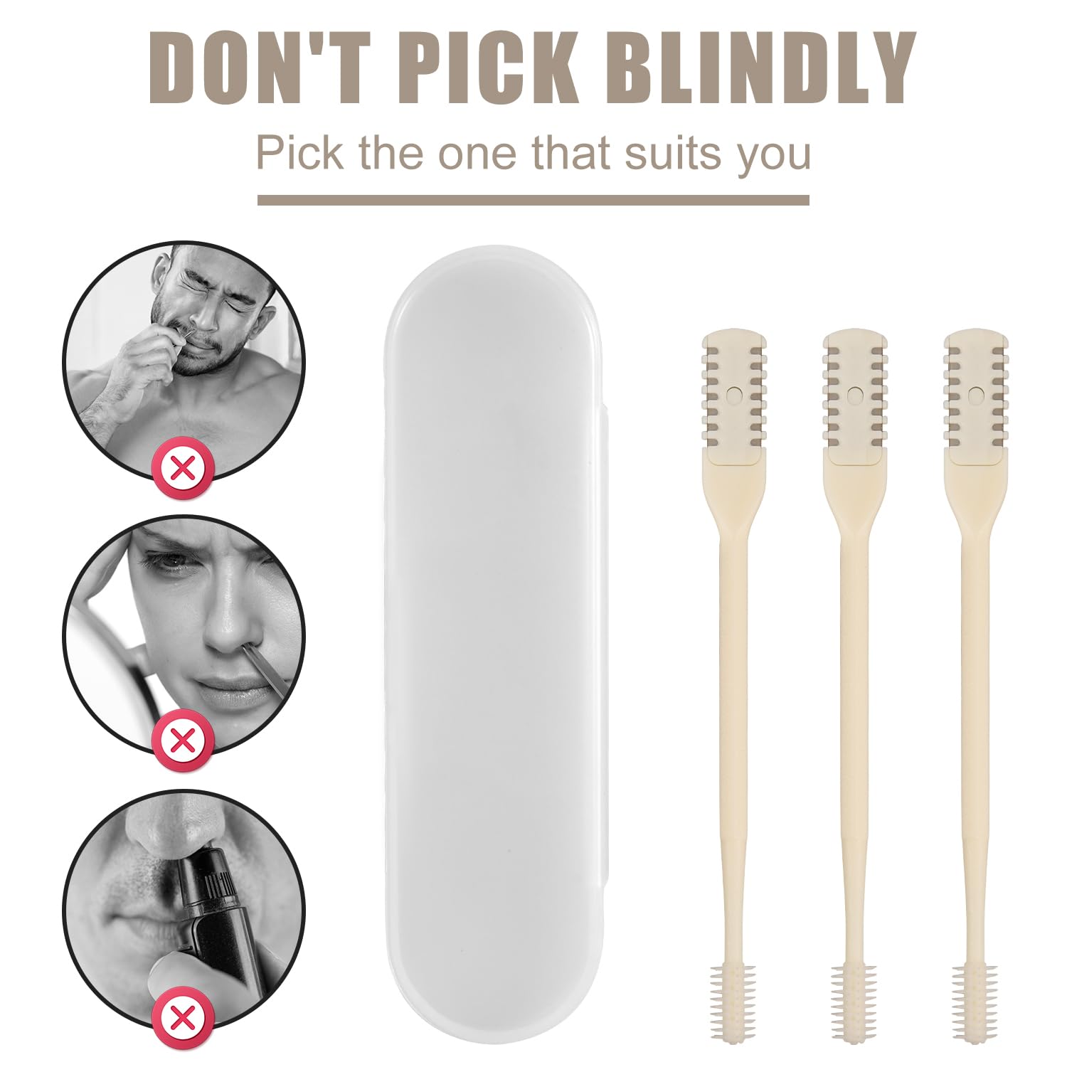 3 piezas 2 en 1 recortador de vello nasal giratorio de 360°, cortador de pelo nasal de doble cara, limpiador de pelo de nariz manual portátil, herramienta de eliminación de vello de fosa nasal 5