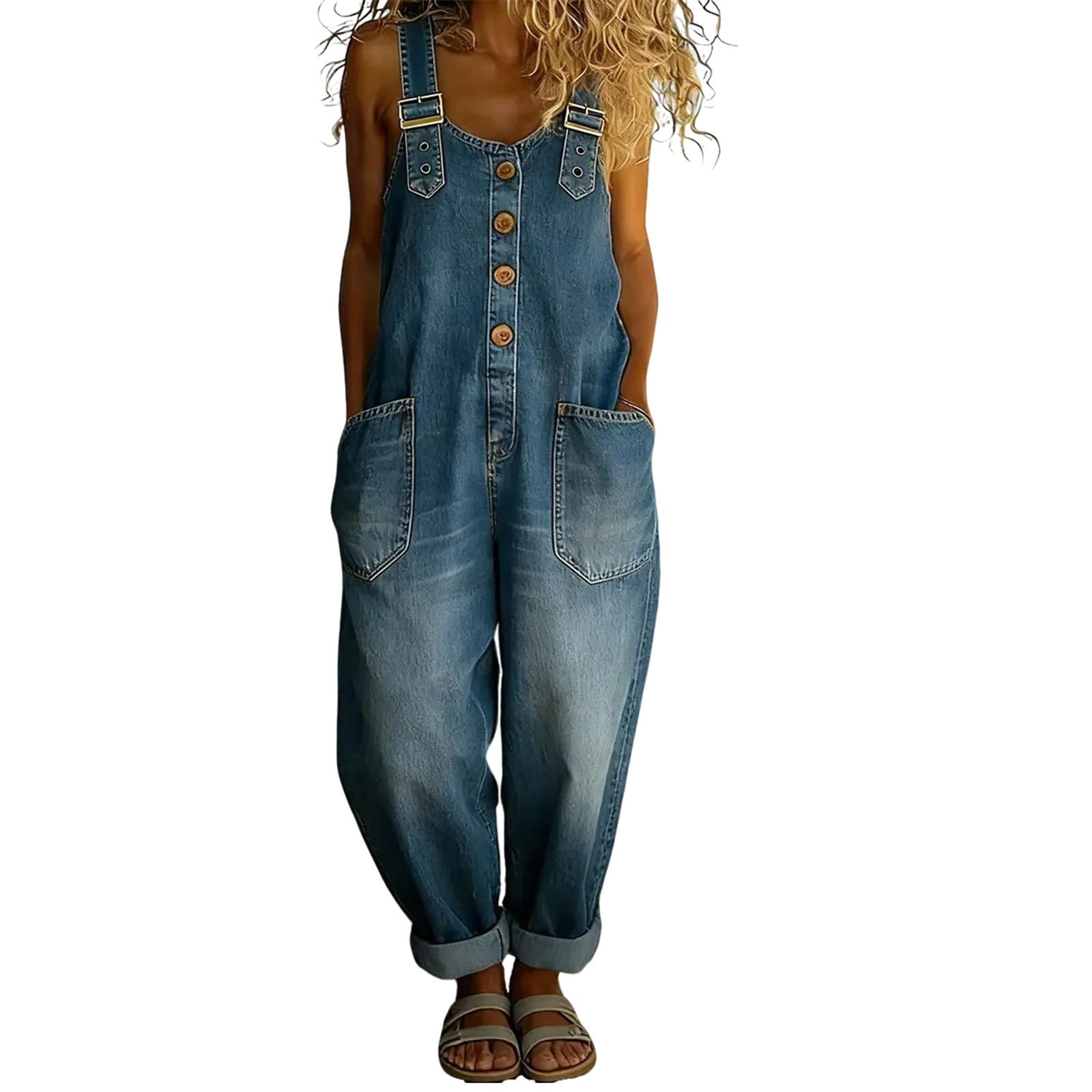 Generisch Peto para mujer, pantalones vaqueros holgados, mono con tirantes ajustables, pantalones ajustados, pantalones vaqueros con entrepierna profunda, pantalones vaqueros con aspecto desgastado