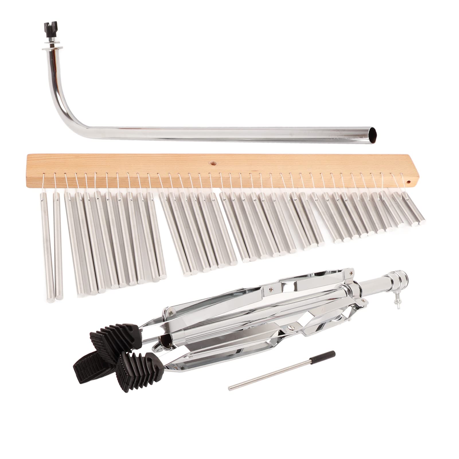 Akozon Campana de Viento de Aleación de Aluminio con Elegante Base de Madera Soporte TR Ajustable 36 Tonos para una Experiencia Melódica