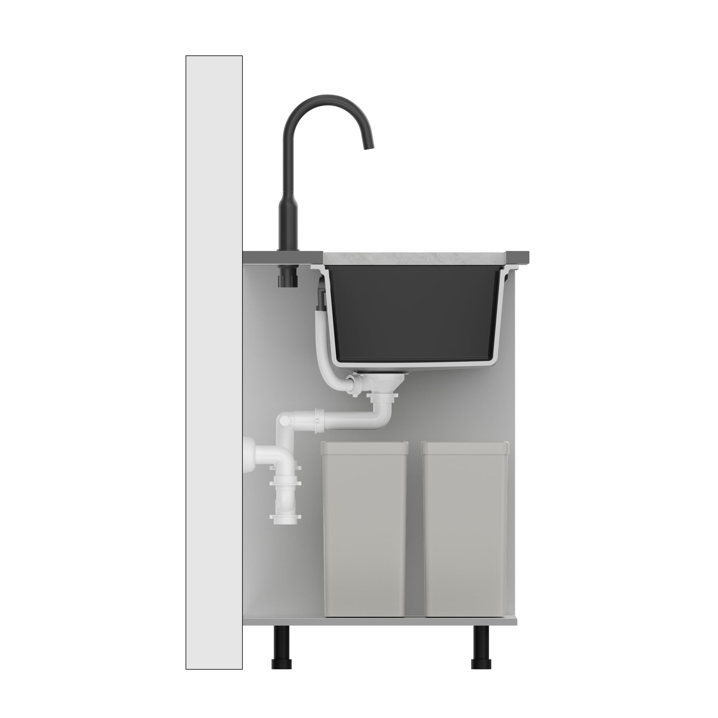 QUADRON Fregadero de un seno Fregadero de granito cocina | tamaño 70 x 37 x 23,5 cm Color: Topo suave y acero | Fregadero LOGAN 110 | Fregadero bajo encimera Base de armario a partir de 80 cm