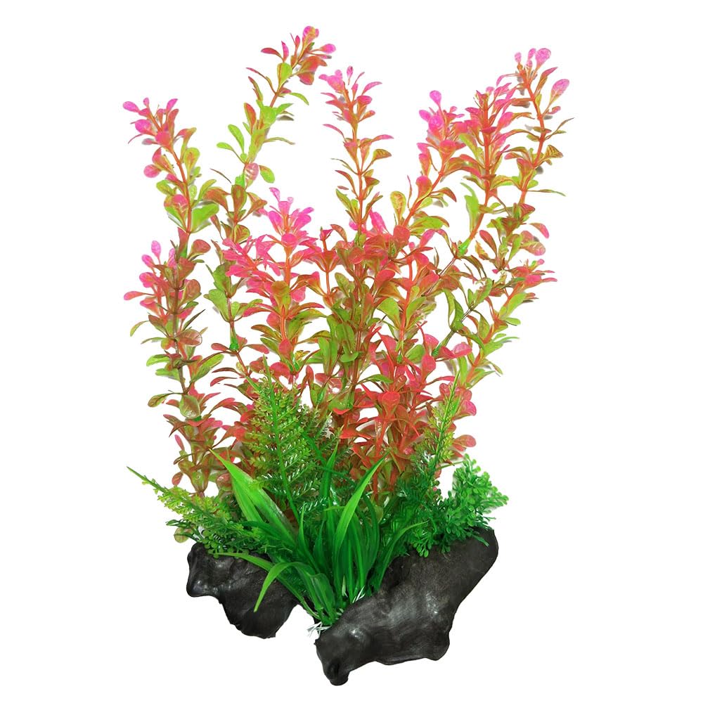 Swell Uk Pink/Green Swell & Ludwigia Artificial Plant Aquarium Décor