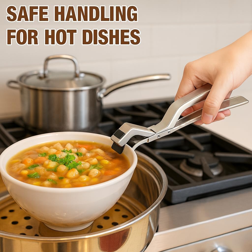 2PCS Anti-Scald Stainless Steel Hot Plate Gripper Clips, Ergonomic Non-Slip Design Secure Grip Multi-Purpose Tongs Clamp Holder for Microwave Oven Air Fryer Steamer, Pots & Bowls, Heat Protection image 2