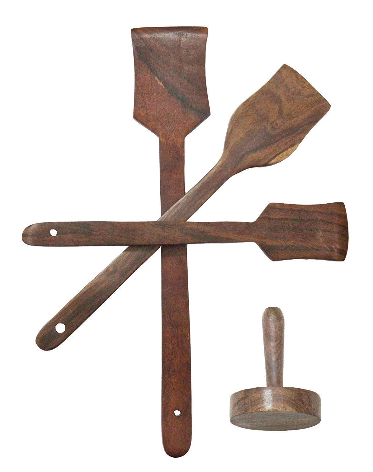 Supreme Qualiy Shopee Wooden Flat Spoon PALTA 3 PCS Kitchen Utensils Set & Masher