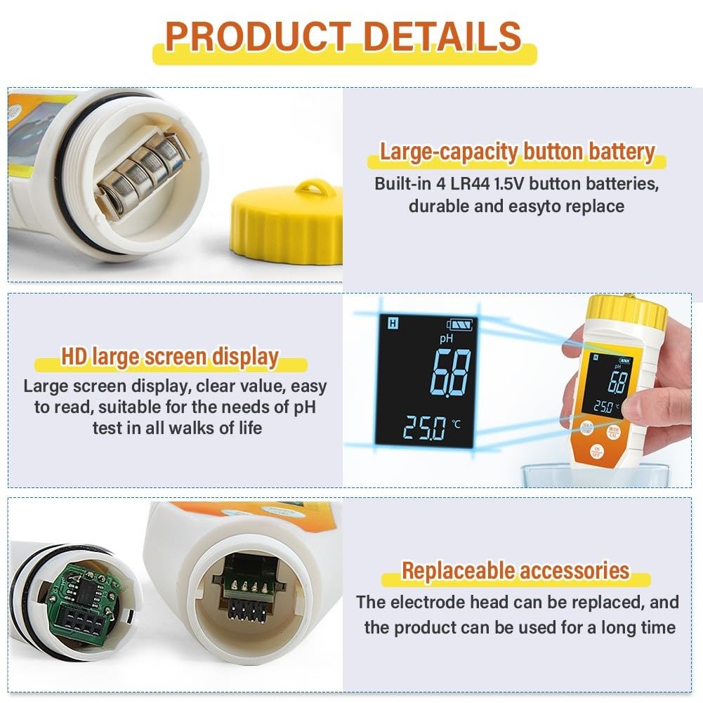 Probador digital de calidad del agua 7 en 1, medidor de salinidad de hidrógeno pH ORP con pantalla retroiluminada, análisis de agua potable