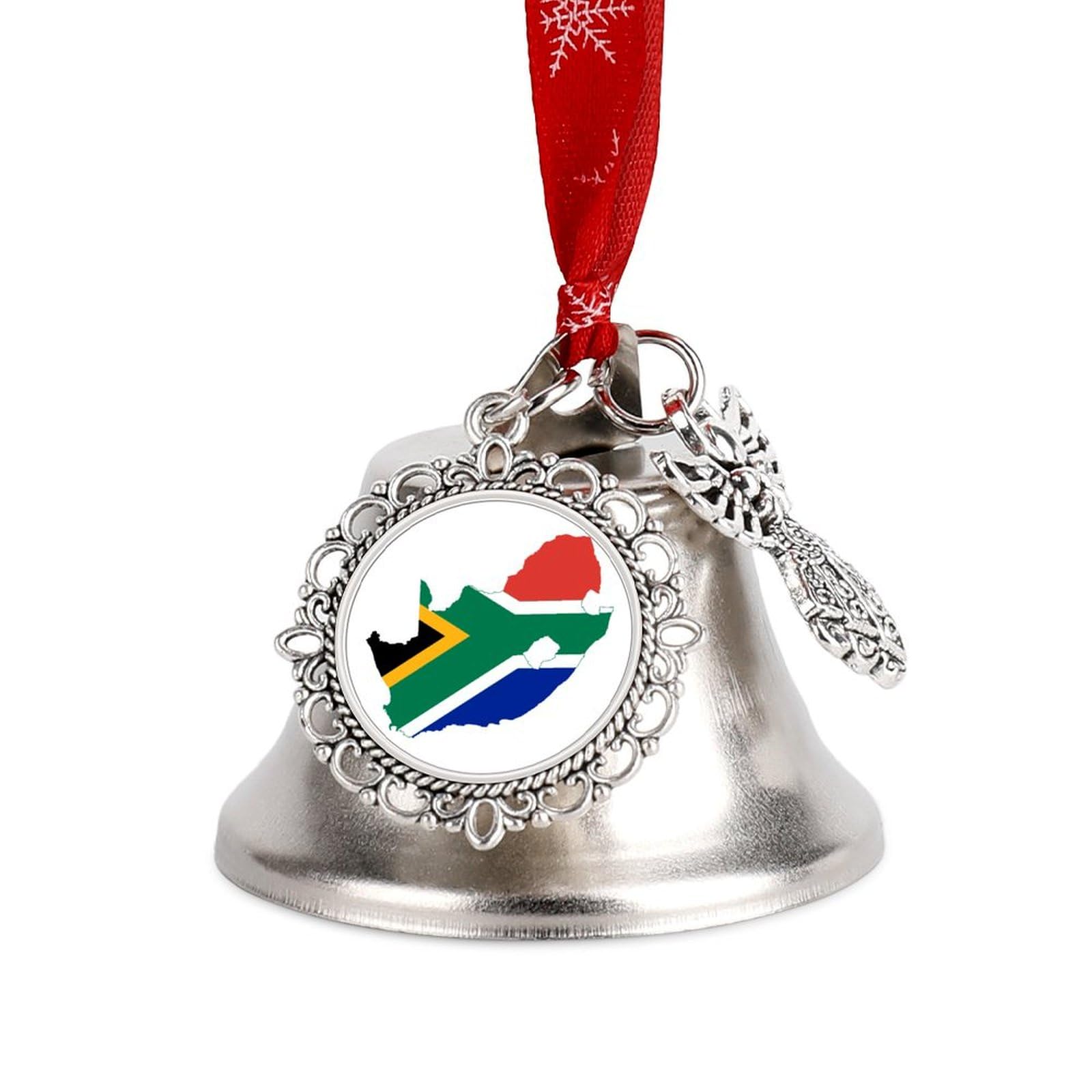 Flag Map of South Africa Funny Christmas Bell Ornament Cute Xmas Tree Hanging Pendant Decoration for Holidays Party