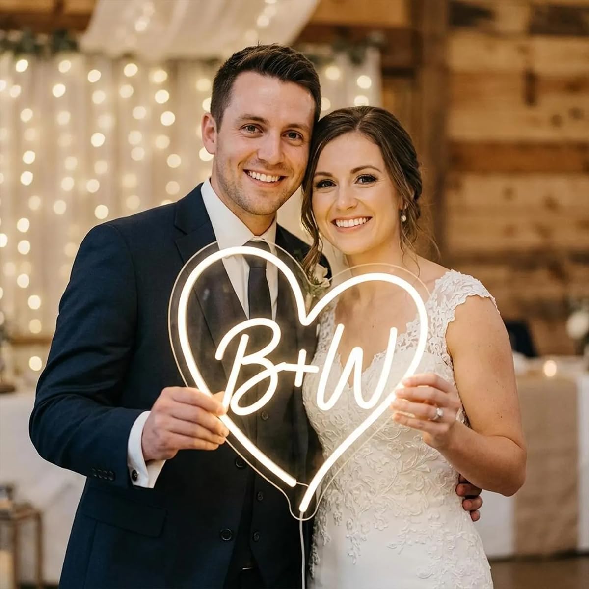 Letrero de neón con forma de corazón personalizado para boda, aniversario, día de San Valentín, iniciales con letrero de neón de corazón, letrero de neón LED para boda, día de San Valentín, regalos de