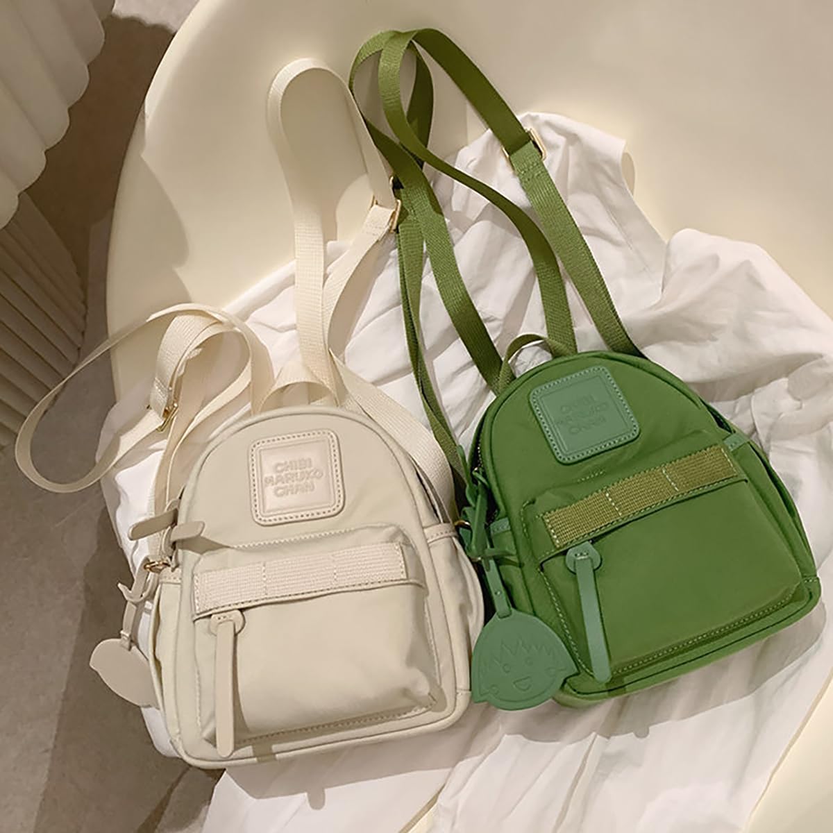 INFENU Cute Canvas Backpack Japanese Backpack Kawaii Vintage Simple Mini Backpack Travel Portable Backpack (Green)