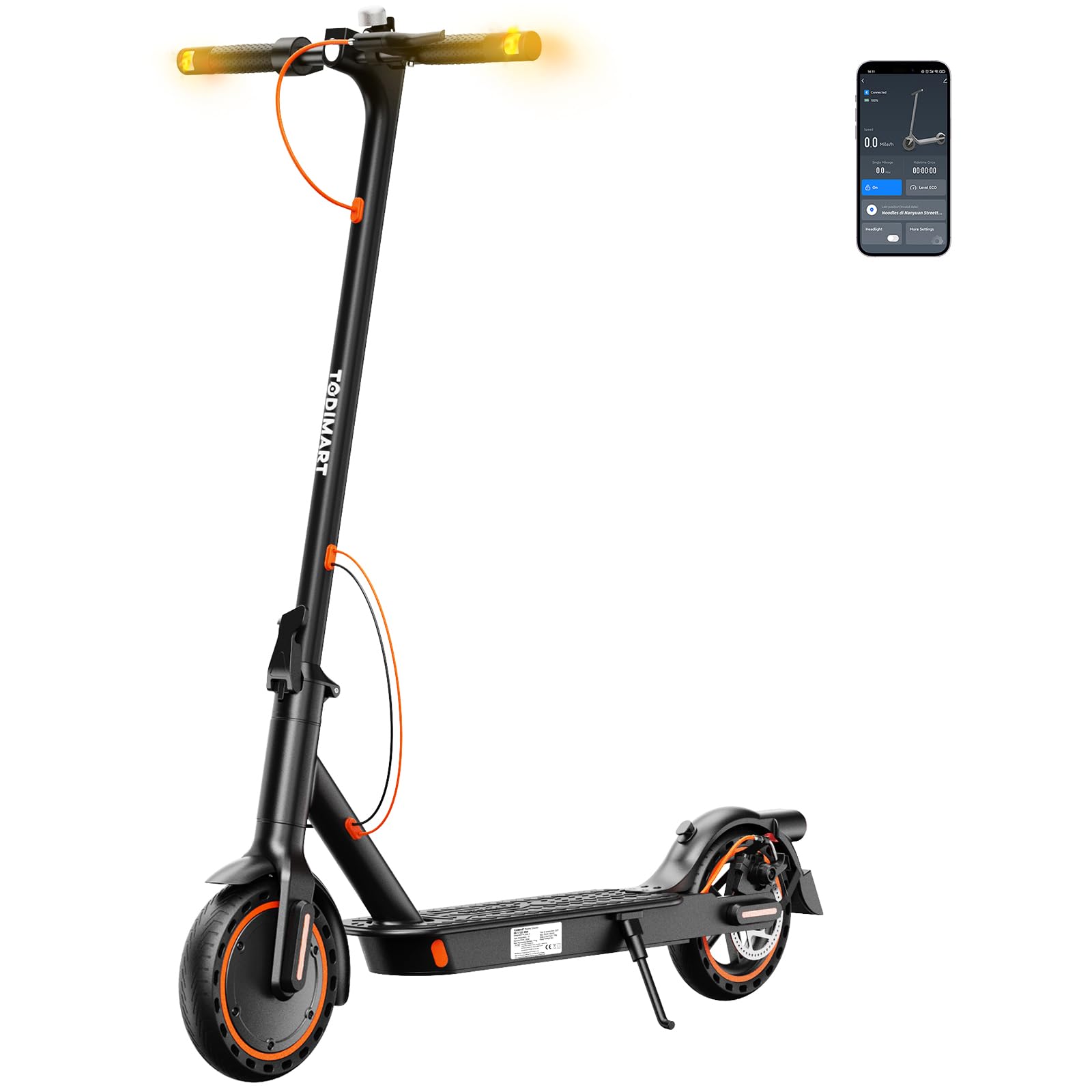 TODIMART E Roller mit Blinker und App T3S, Reichweite von 30–35 Km, einen 36V 7,8Ah Akku und ist EIN Faltbarer E Scooter Roller für Erwachsene mit Pannensicheren Wabenreifen