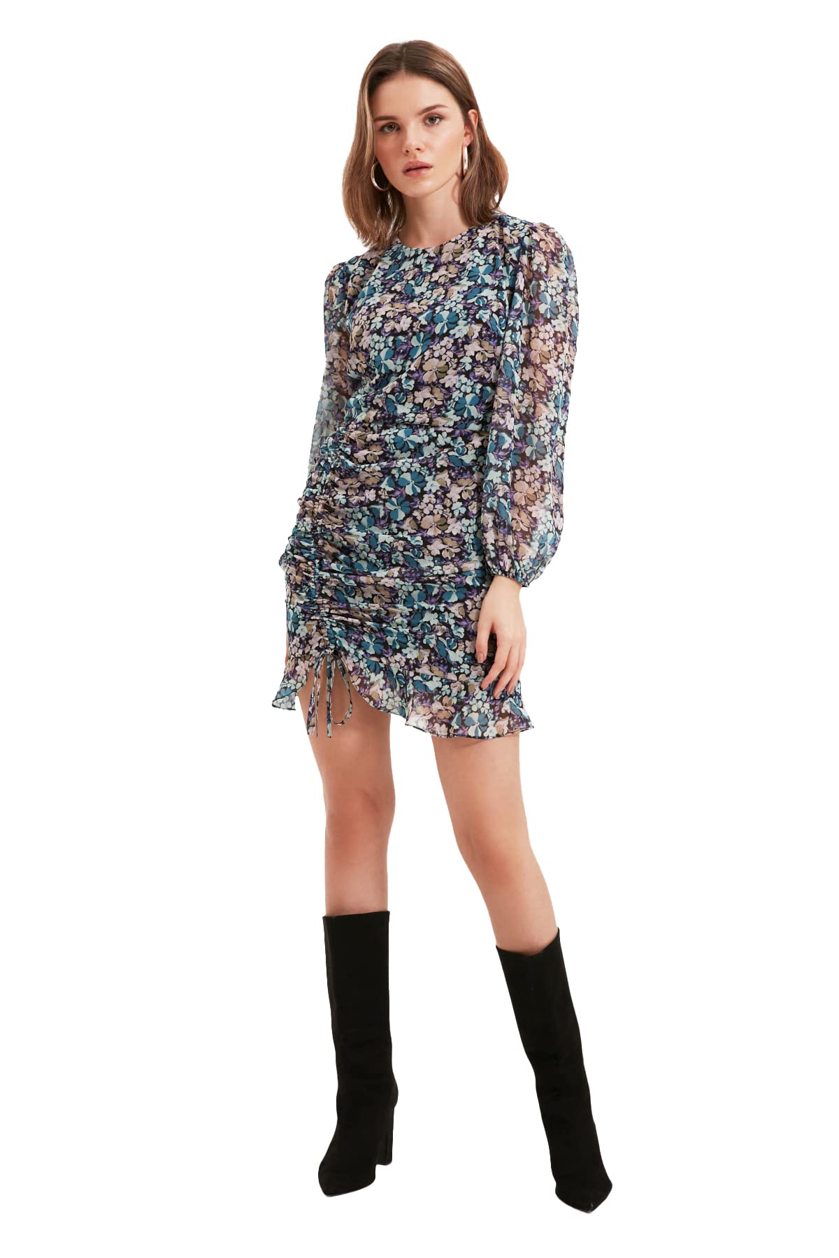 Trendyol FeMan Petite Mini Bodycon Regular fit Woven Dress,Very Colorful,36