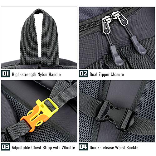 Gainty Mochila 50L para caminhada à prova d'água para esportes ao ar livre, mochila de viagem com c
