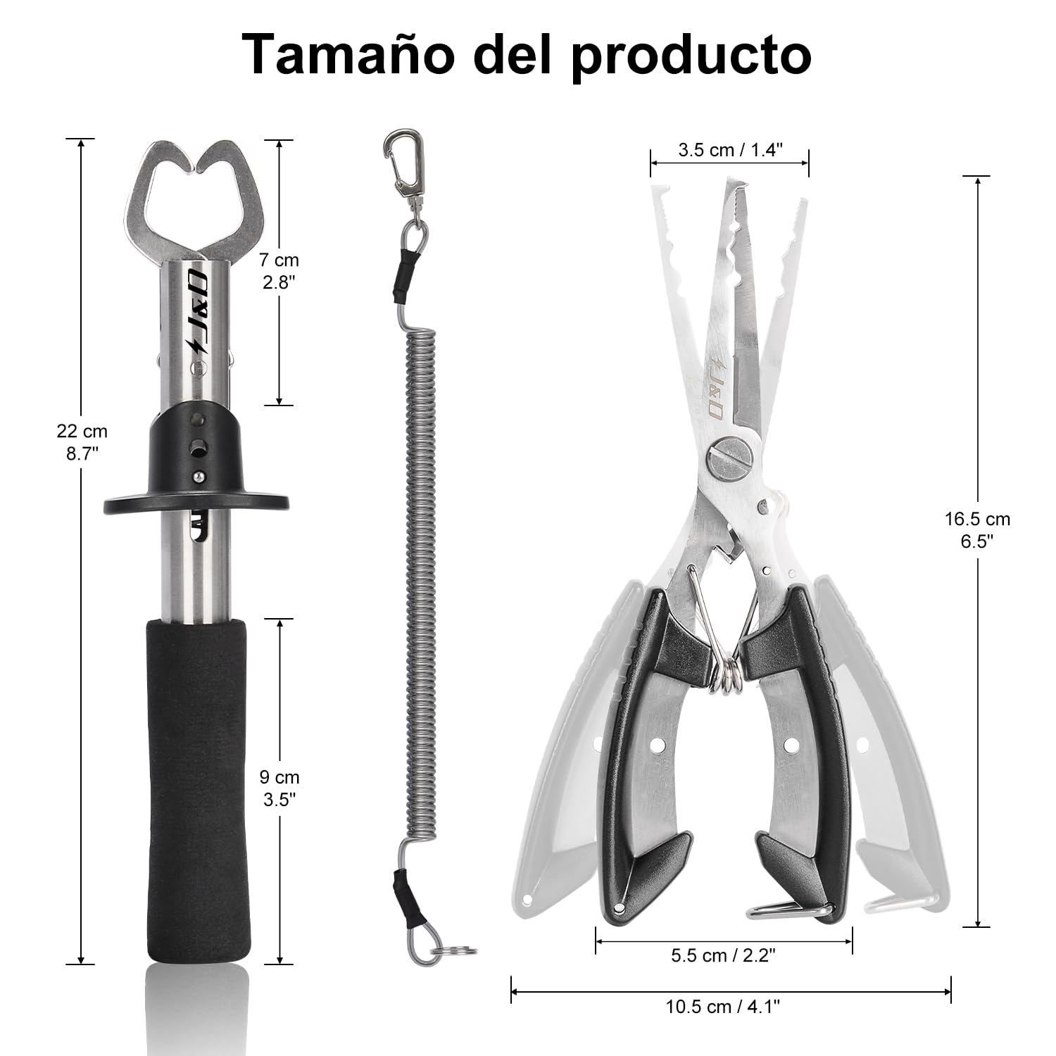 J&D Pesca Pinzas y Pescado Labios Pinza Fije, Multifuncional Acero Inoxidable Pesca Pinzas Marcha Atrás Gancho Portero Herramientas con Seguridad Tipo de Bobina con Fundas y Atadura, Negro