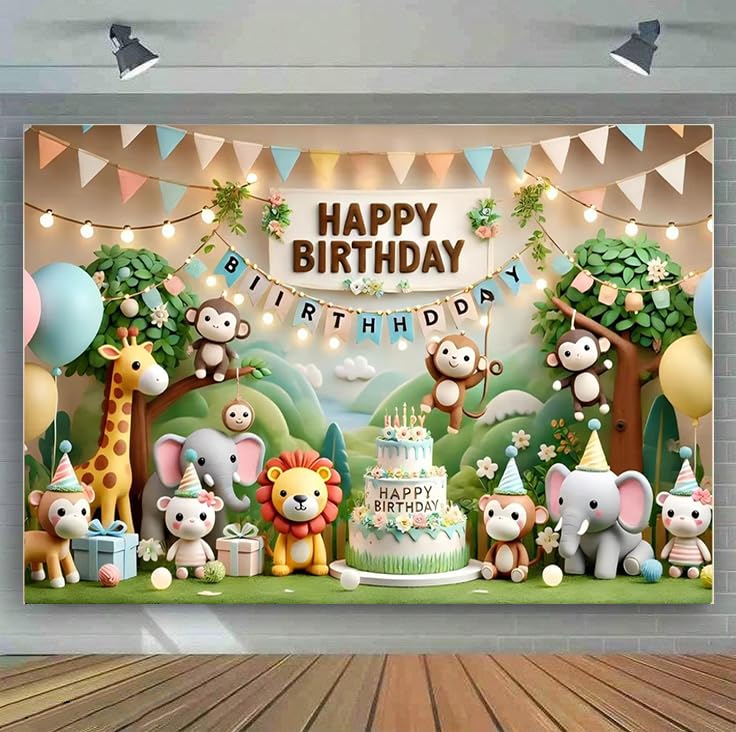 Image of Happy Birthday Backdrop Banner, Colorful Birthdays Banner Backdrop Background for Kids Birthdays Party Indoor Outdoor Decorations (5x3.6ft)