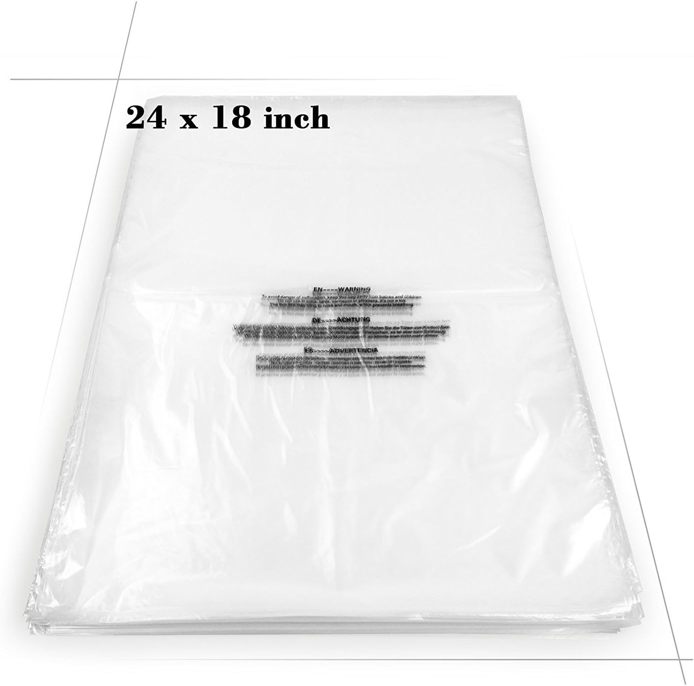 Becko US Self Seal Clear Flat Poly Bags with Suffocation Warning for Storing Clothing/Towel/Blanket/Doll (18”x24”) - 100pcs