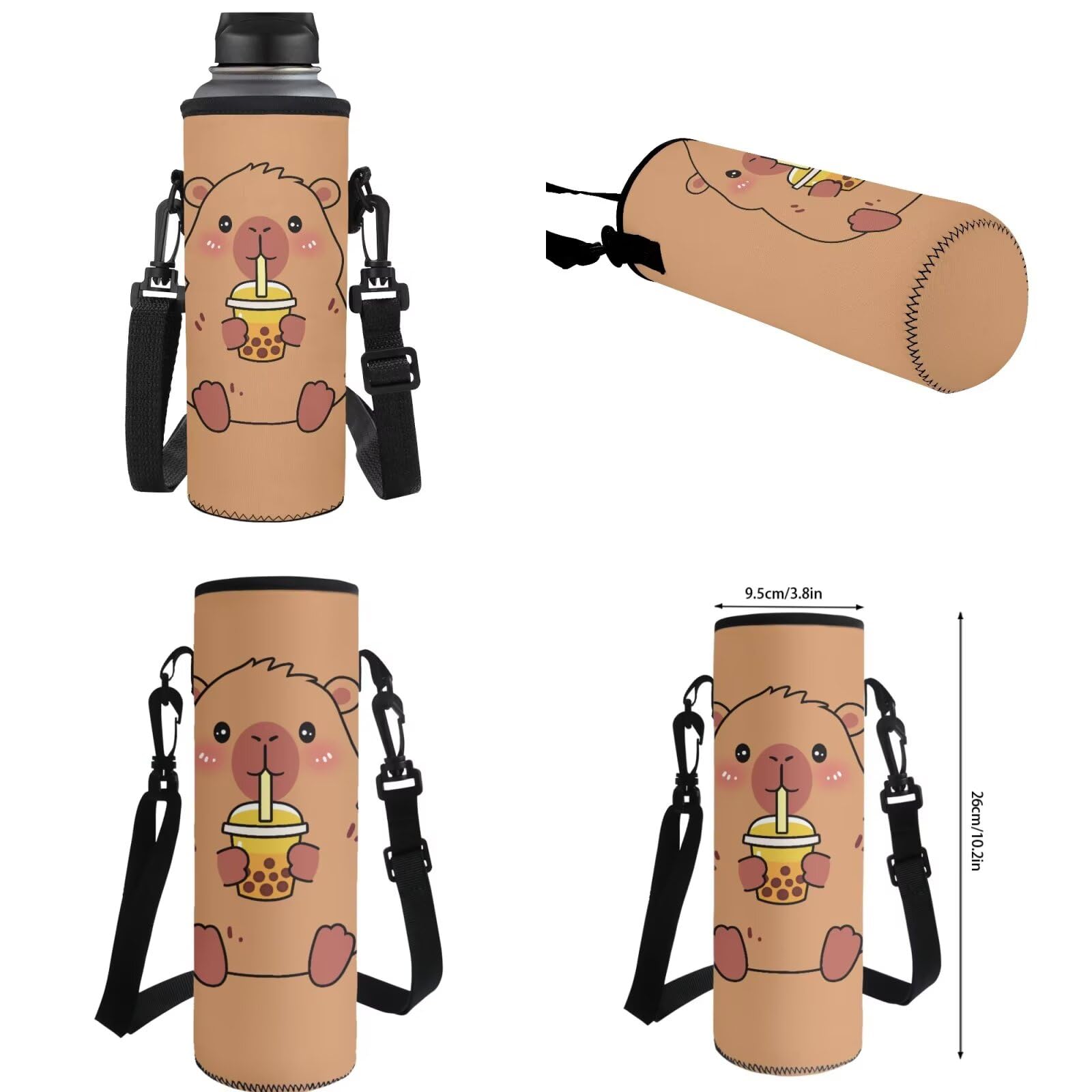 Howilath Mochila De Niña - Set zaino e portapranzo per bambine dai 6 agli 8 anni, 8-10 anni, 10-12 anni, 4 pezzi, con astuccio, custodia per bottiglia d'acqua, Capybara Bere Bubble Tea, L, Classico