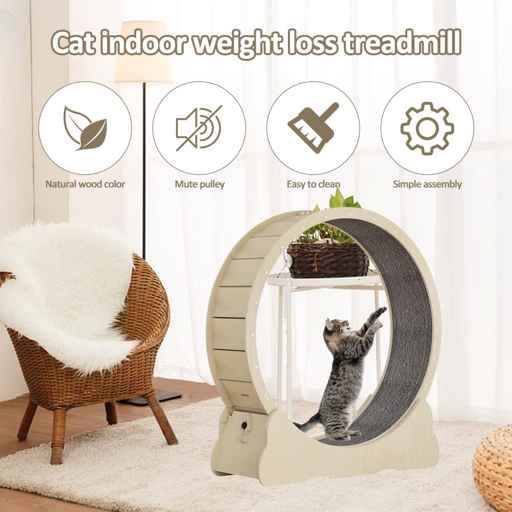 Roulant per gatti, 132 cm, con moquette, dispositivo fitness per la perdita di peso, per una vita più lunga del gatto (legno naturale, XXL)