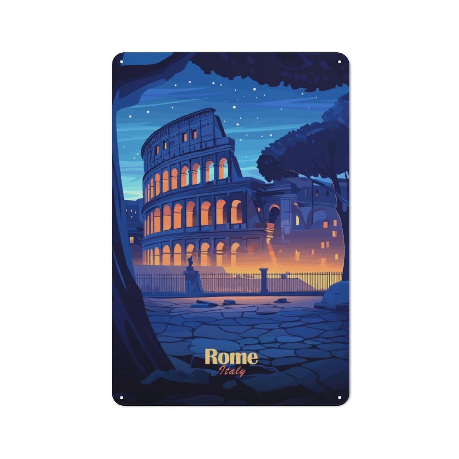 Junmoney Colosseum Night View Retro Metal Wall Sign 30X20cm With For Home Bar Wall, A Housewarming Gift For Hosts Who Enjoy Retro Interiors