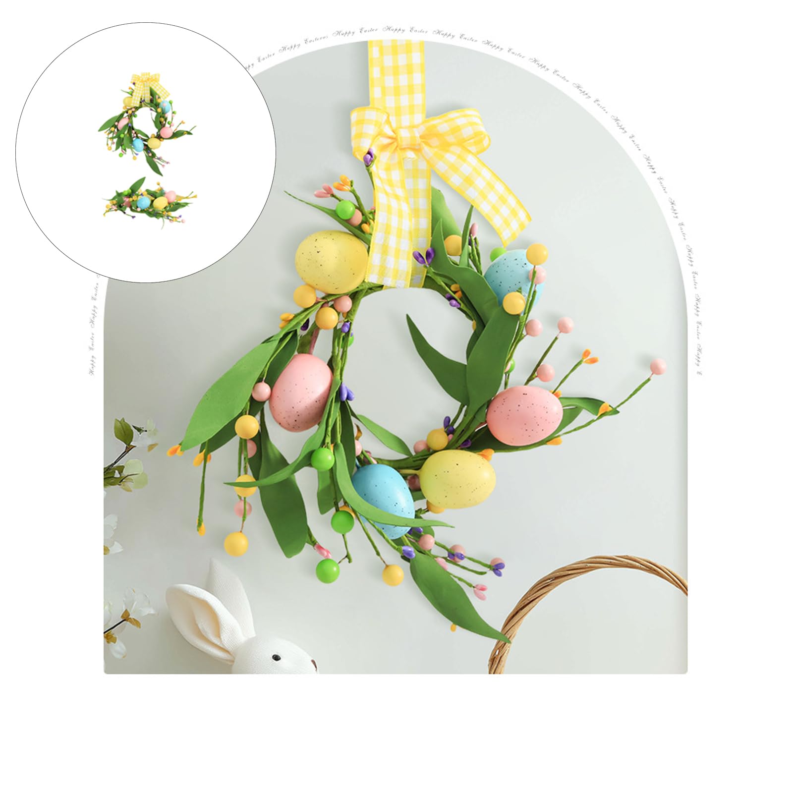 Greabuy Ghirlanda di fiori in plastica facile da appendere per le vacanze, decorazione da parete per porta d'ingresso, grande ed elegante ghirlanda pasquale con fiori finti