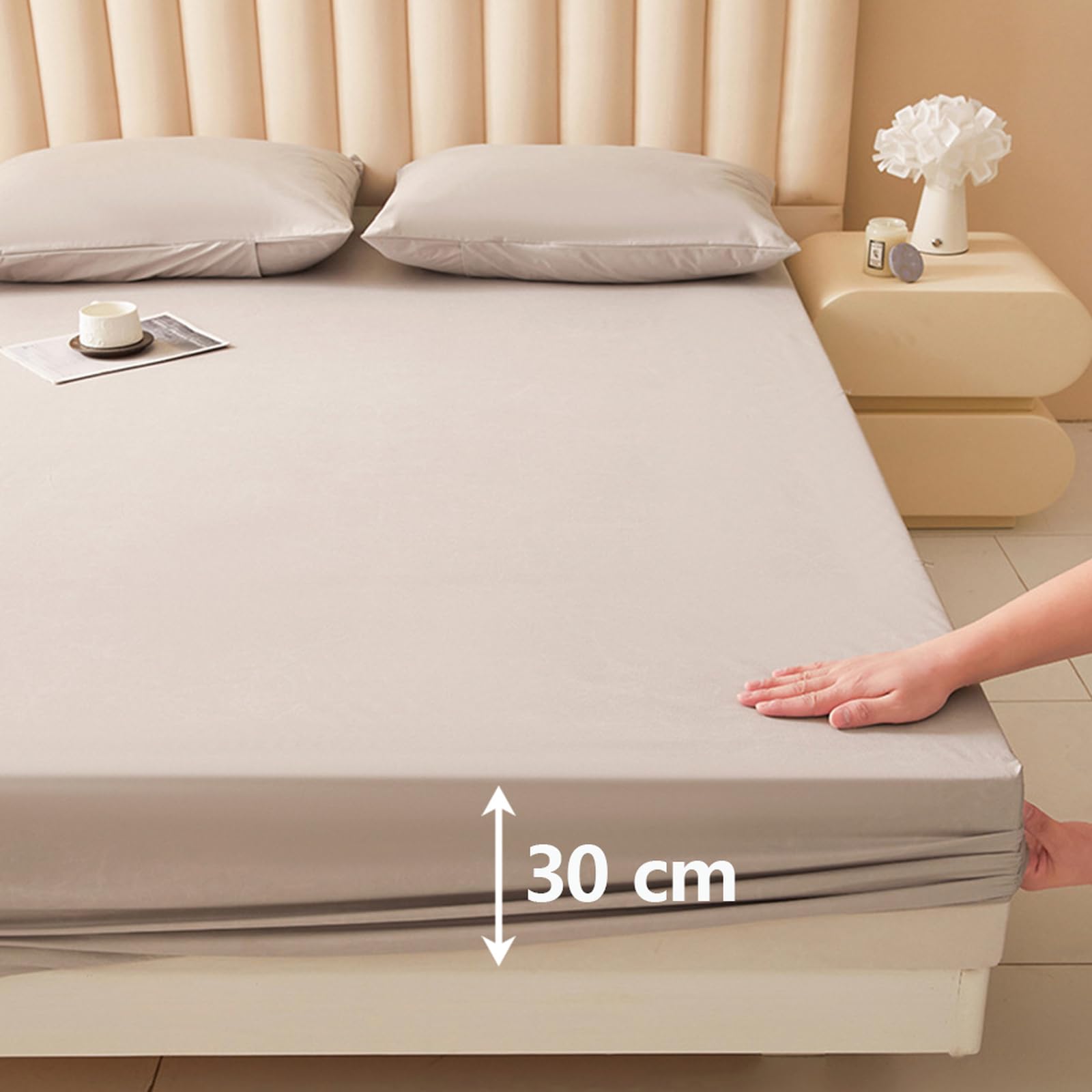 Protector de colchón impermeable de 138 x 190 cm, color azul, transpirable, impermeable, protección contra la humedad, sábana bajera ajustable para colchón de 25 a 30 cm