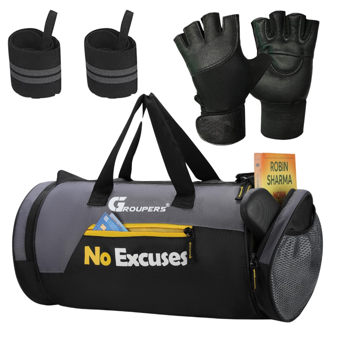 Duffle Polyester Bag NO Excuses with Wrist Band & GloveslDuffle Gym Bags for Men (Black)-image-21