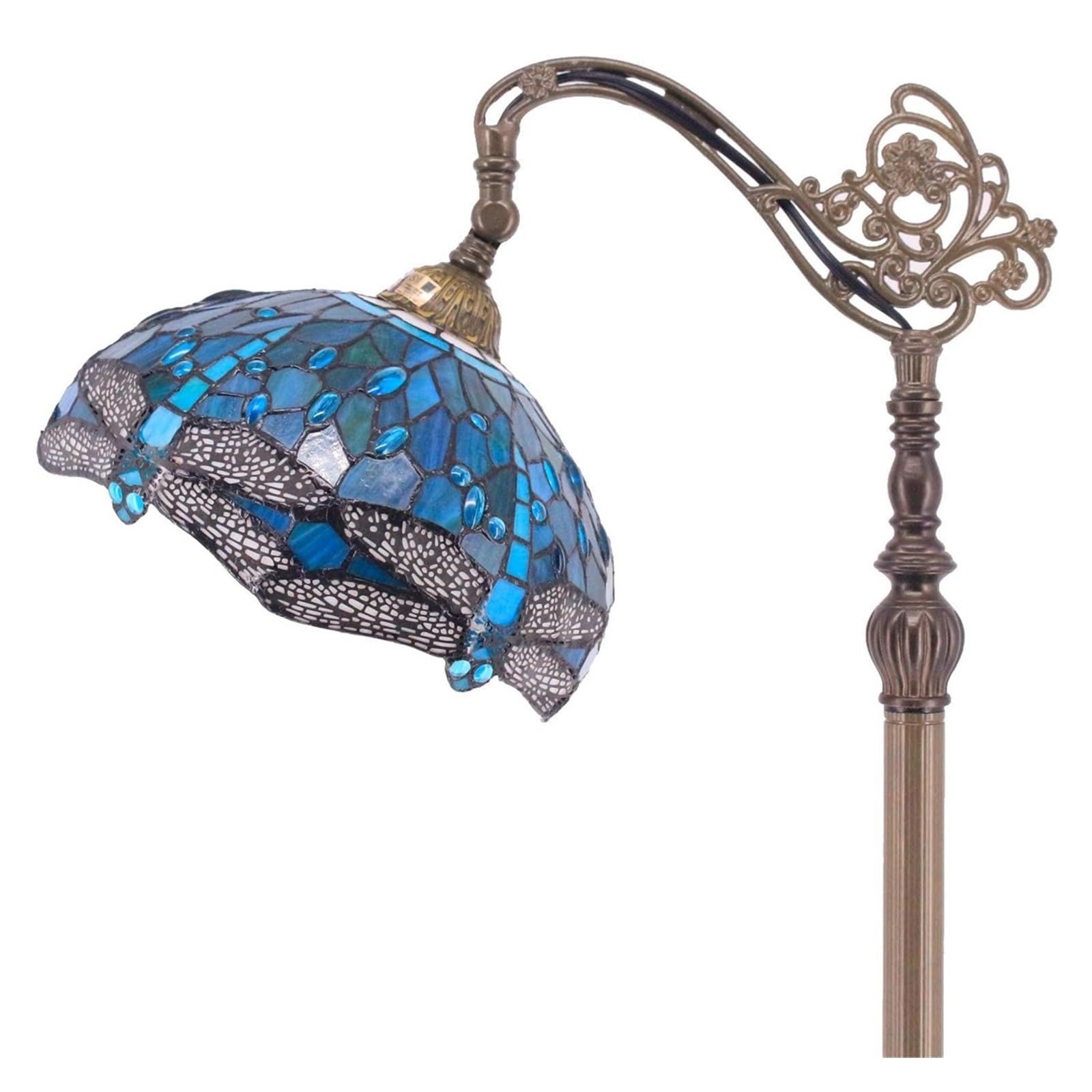 IUokLU Tiffany Floor Lamp Sea Blue Stained Glass Dragonfly Arched Lamp 12X18X64 Inches