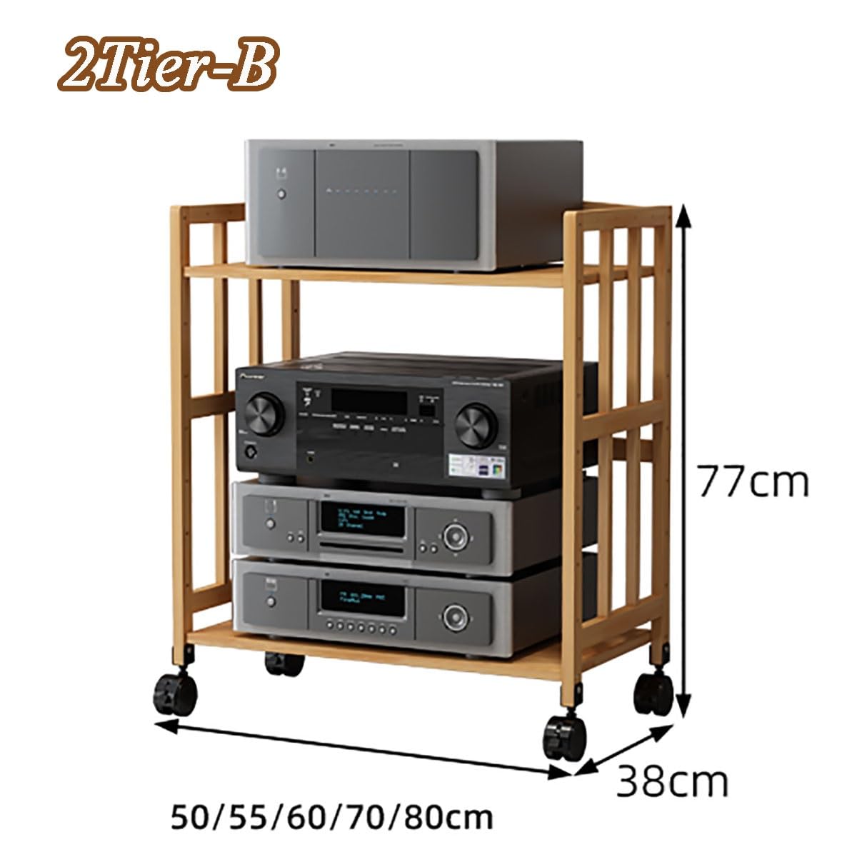 Meuble de Rangement HiFi Rack, Support réglable pour équipement stéréo avec roulettes, étagères à 2 Niveaux pour matériel Audio/vidéo Domestique