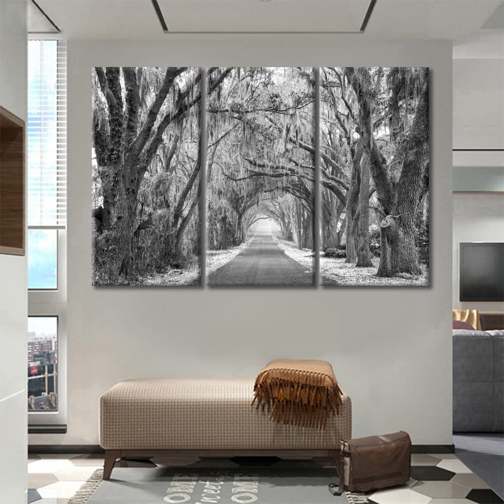 TUMOVO Oak Trees Pictures for Living Room Wall Decoration Black and White Wall Art Panish Moss Landscape Art Prints 3 Piece Wall Art Wood Wall Decor Modern Artwork for Home Walls, 60x40 Inch