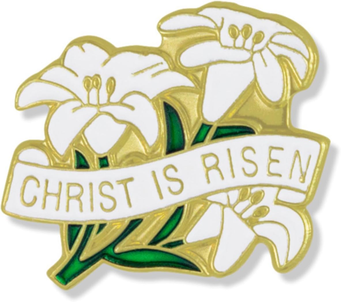 Gold Tone and White Enamel Easter Lily Christ is Risen Religious Lapel Pin, 3/4 Inch
