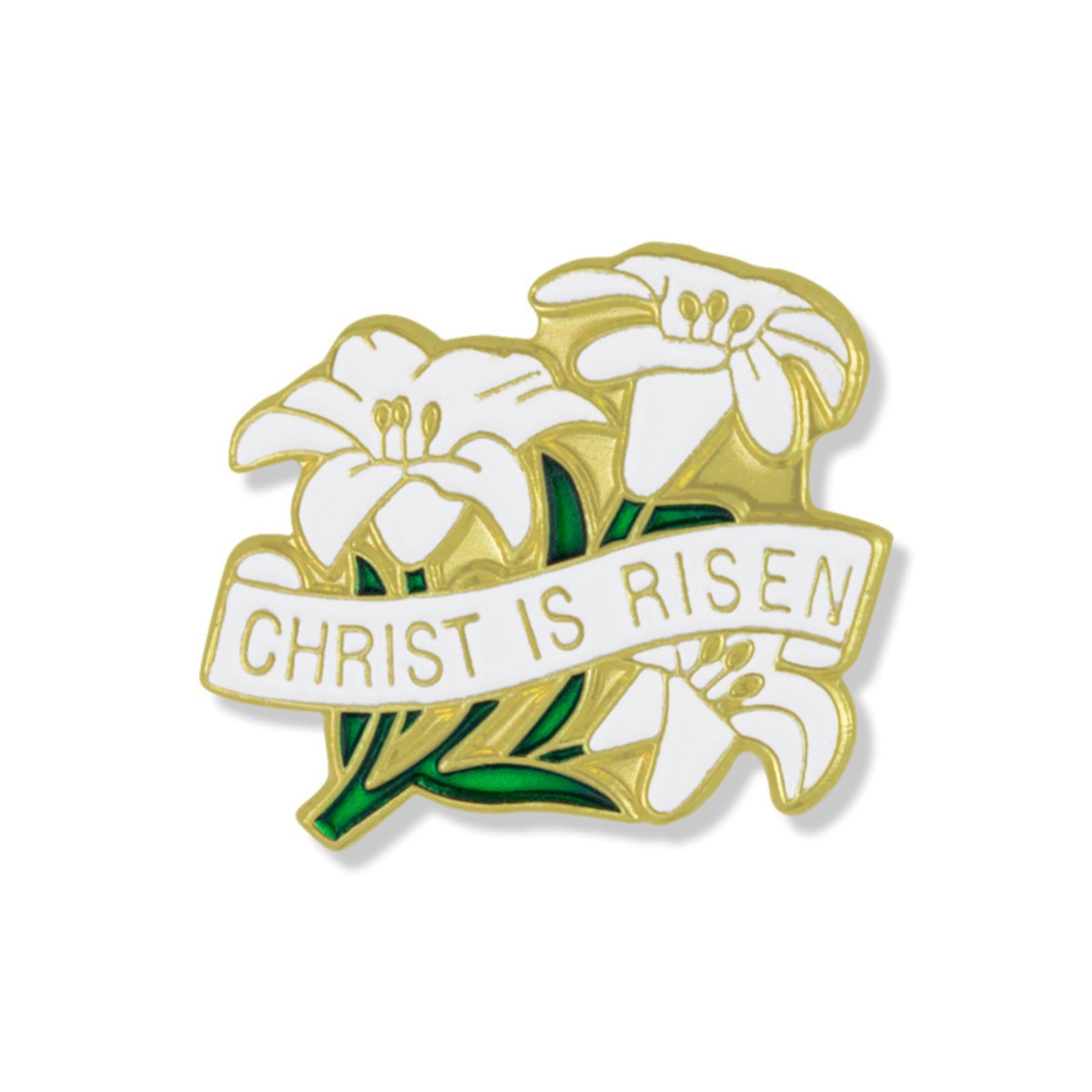 Gold Tone and White Enamel Easter Lily Christ is Risen Religious Lapel Pin, 3/4 Inch