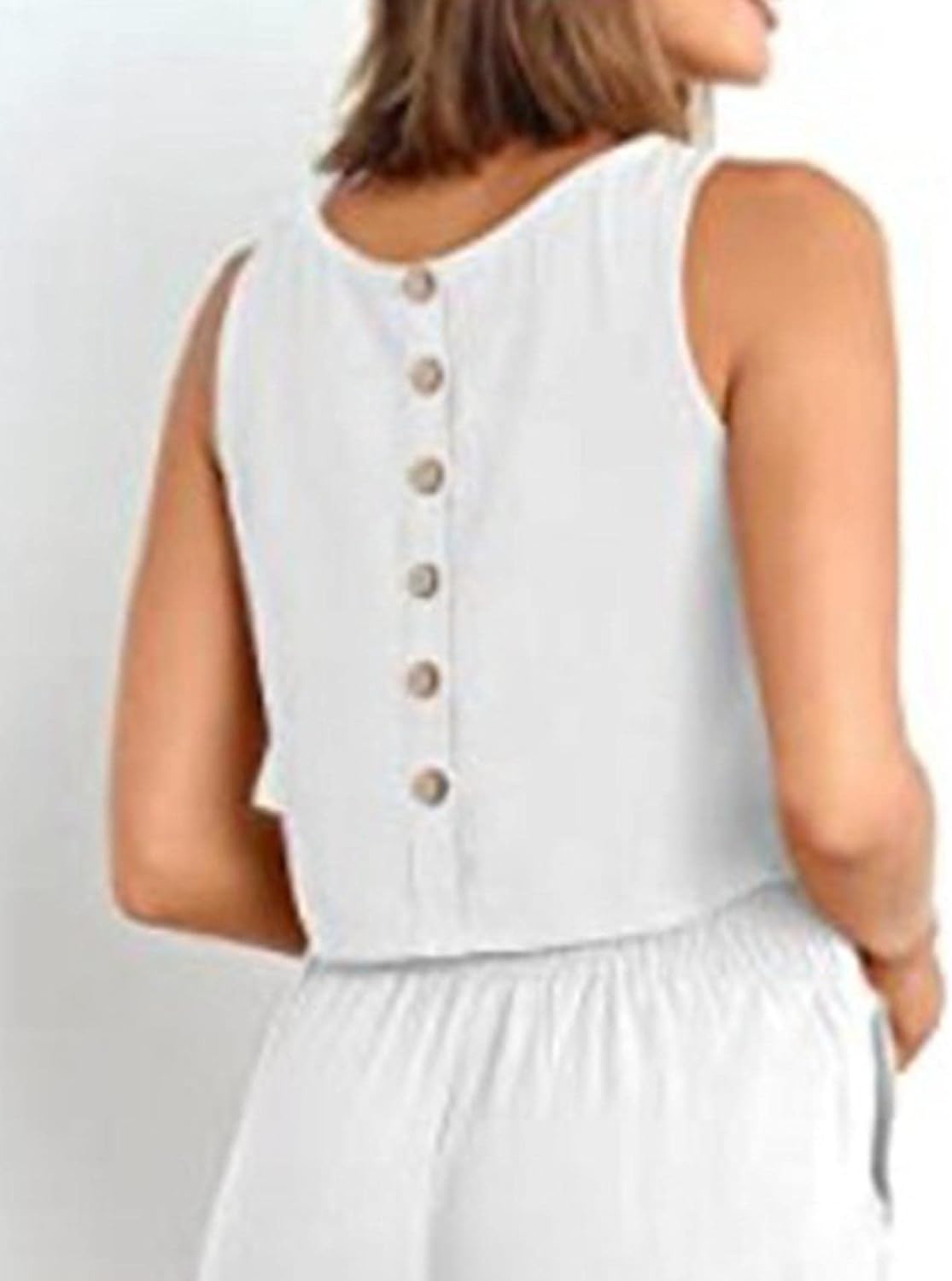 SOMTHRON Women's Linen 2 Piece Outfits Sleeveless Crop Top Wide Leg Pants Tracksuit Lounge Matching Sets - Image 5