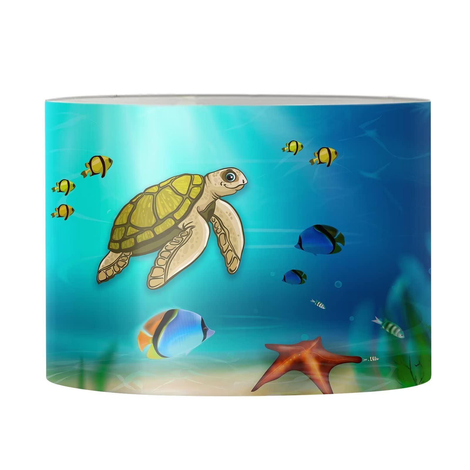 Suhoaziia Cute Turtle Fish Starfish Underwater World Lamp Shade Drum Lampshade Cover for Floor Light and Table Lamp for Kids' Room Decorations