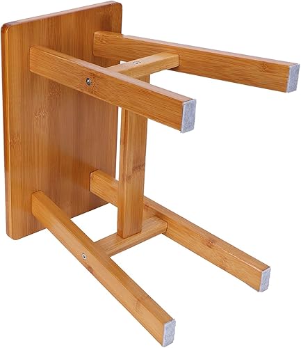 Miniatura 7 de TOPINCN Taburete multiusos de bambú pequeño para niños, esquinas redondeadas lisas y estables, cuatro pies, carga fuerte Teniendo artículos