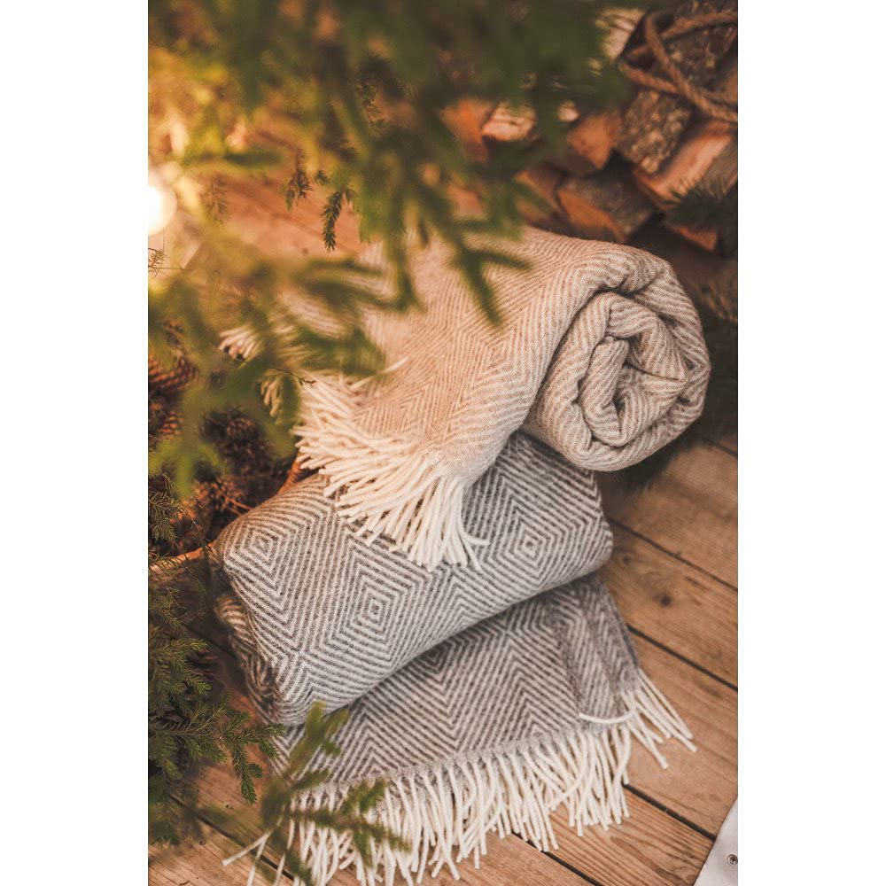 140 x 240 cm, coperta in lana di pecora neozelandese, ideale come coperta, plaid o coperta per divano e letto, calda coperta in lana vergine con frange