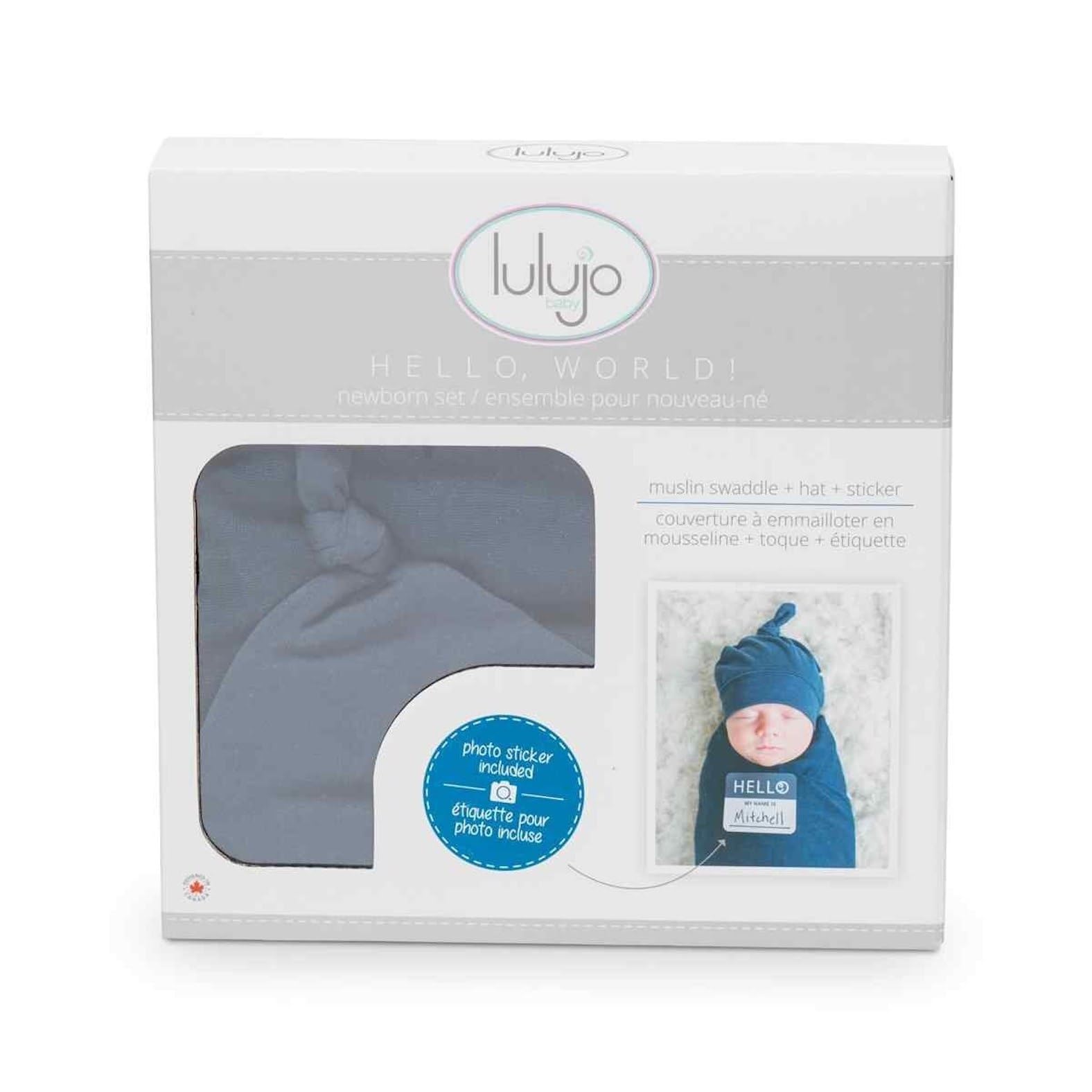 Lulujo Set aus Babymütze und Wickeldecke, ultraweiche Mütze, seidig weicher Bambus-Musselin-Wickeltuch, Neugeborene, Mädchen und Jungen, Marineblau