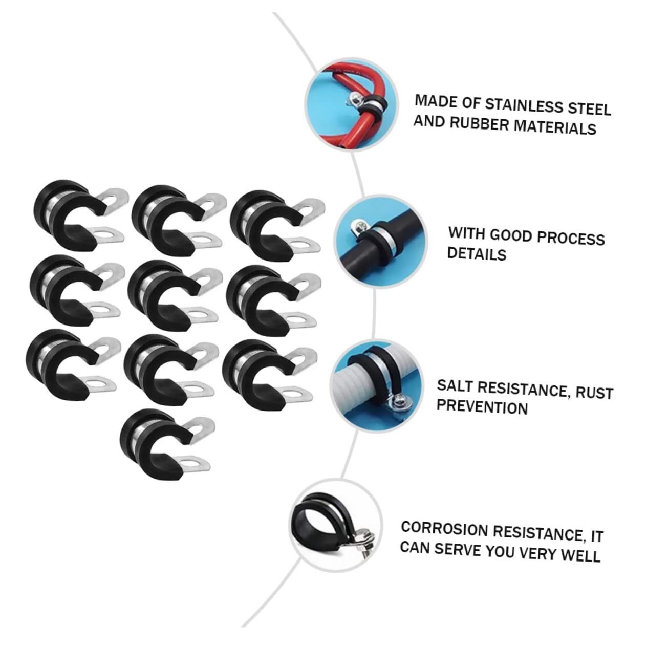 PRETYZOOM 10Pcs Rubber Cushion Clamps Assortment Kit Cable Holders for Automotive and Plumbing Non Scratch Hose Support Weather Resistant and Reliable