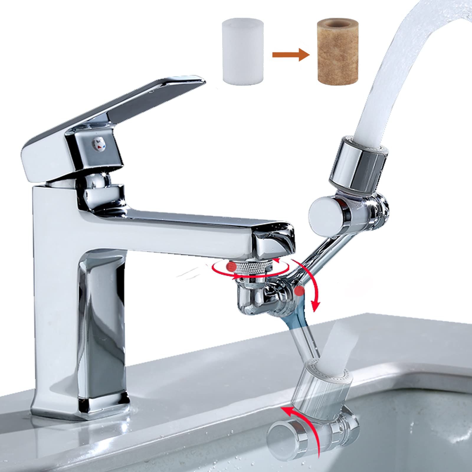 Photo 1 of *** 2 PACK BUNDLE *** 1080 degree Swivel Sink Faucet Aerator universal splash Filter Faucet, 2 Modes Pressurized Spray Attachment, Solid Brass Robotic Arm for Kitchen/Bathroom Face/Eye Wash