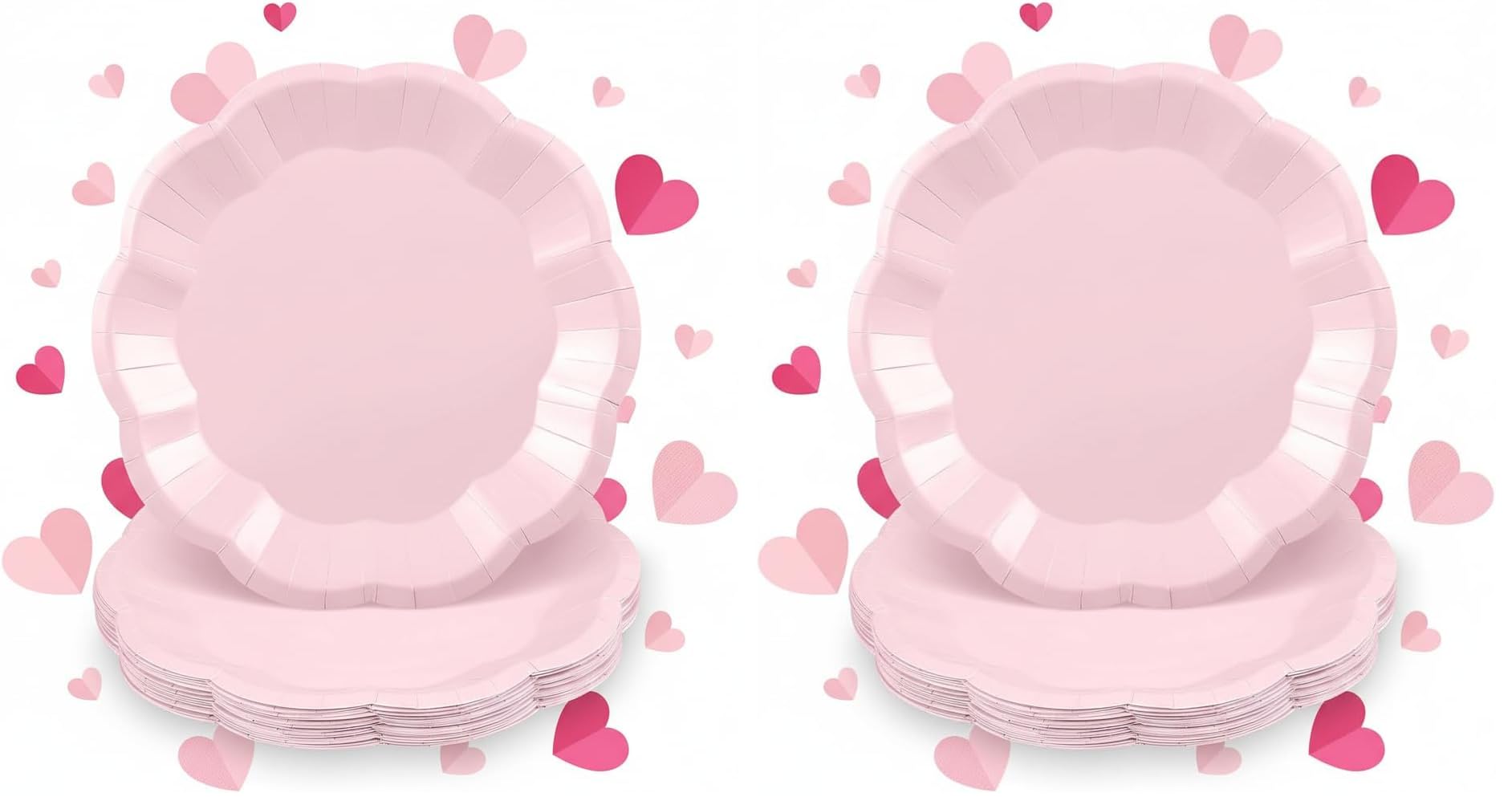 NatNarr 30 Pcs Pink Plates, 9 Inch Scalloped Pink Galentines Plates Disposable Dinner Paper Plate Valentines Party Supplies for Valentine's Day Weeding, Bridal Shower (Pack of 2)
