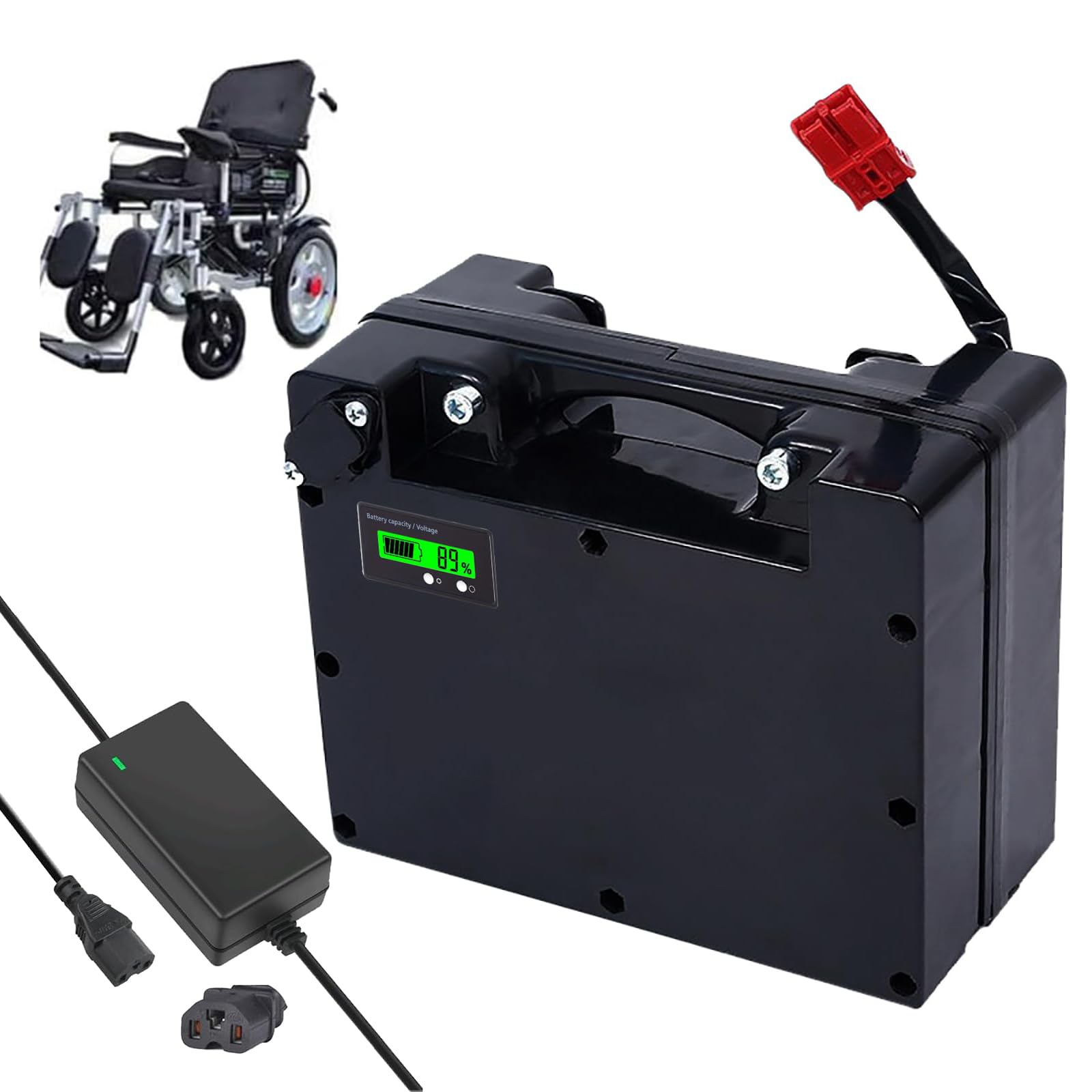 24 V Elektryczny akumulator do wózka inwalidzkiego 24 V akumulator litowy 55 Ah 60 Ah 70 Ah akumulator do 1200 W 1500 W 1800 W Zestaw silnikowy z ładowarką, 24 V 70ah