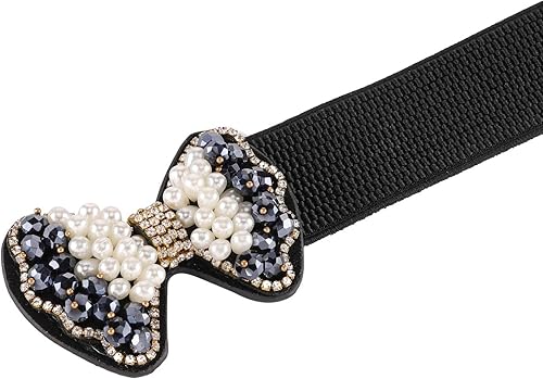 Miniatura 5 de Ayliss Cinturón elástico para mujer, con perlas de cristal, estilo vintage, elástico, para vestir, cintura ancha