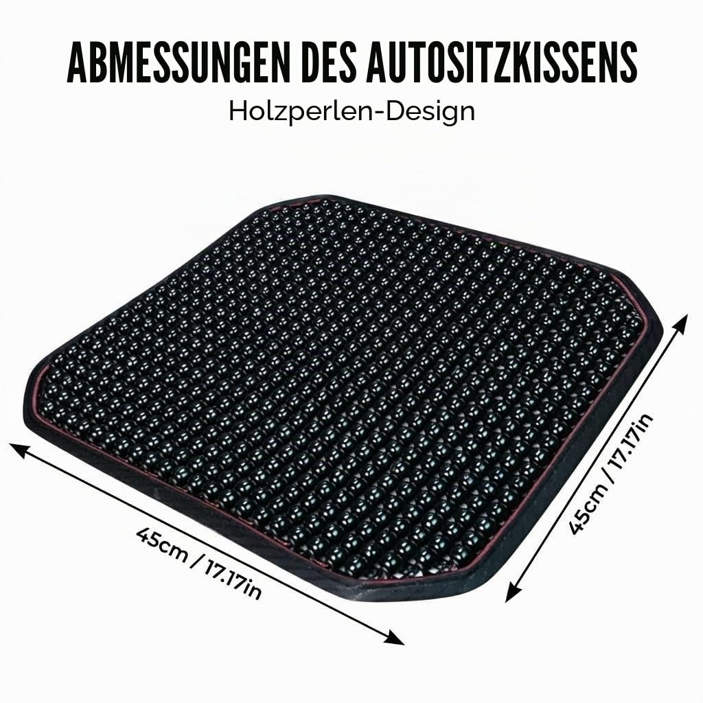 Holzperlensitz für Auto und Büro, 45x45 cm Atmungsaktive Sitzauflage mit Netzgewebe, Kühlendes Massage Sitzkissen, Rutschfester Sitzschoner für Autositz, LKW und Stuhl