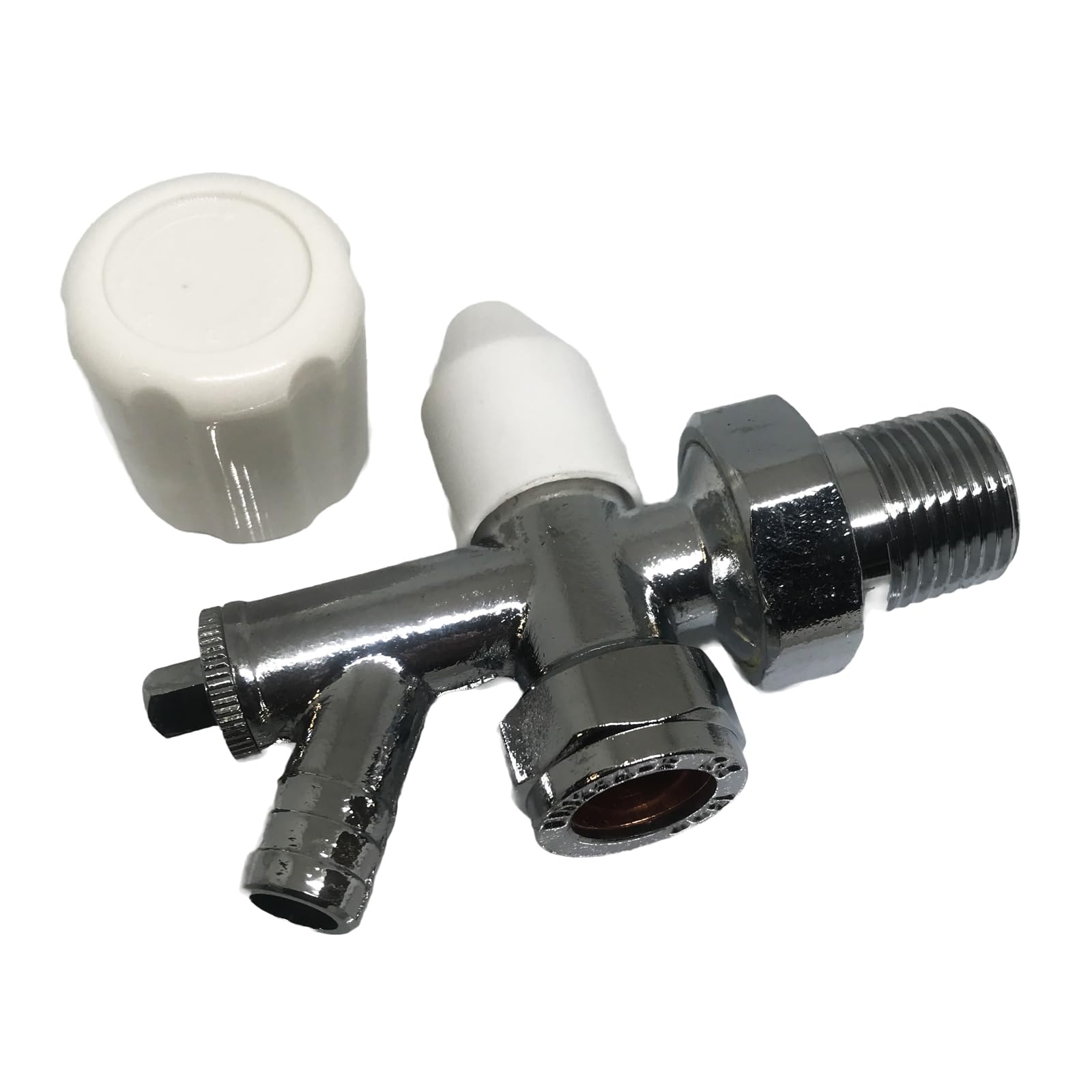 Optima Radiator Valve Angled 15mm Chrome Plated with Draw Off Drain